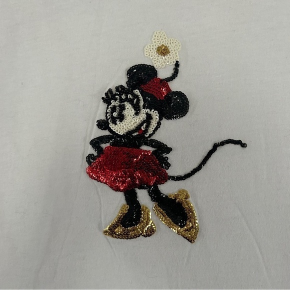 🦋 Disney White Minnie Mouse Sequin Short Sleeve T-Shirt Youth Large Size Medium - Picture 4 of 7